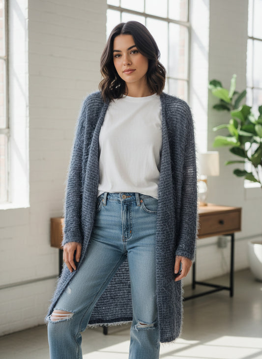 Cardigan lungo morbido con paillettes